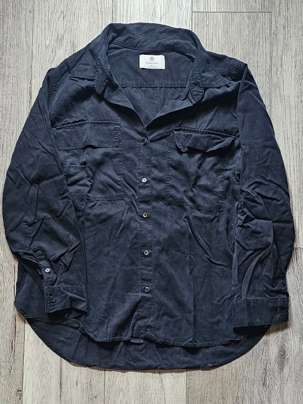 Aritzia Babaton Utility Shirt Black Lyocell Tencel Button Down Blouse Womens XL